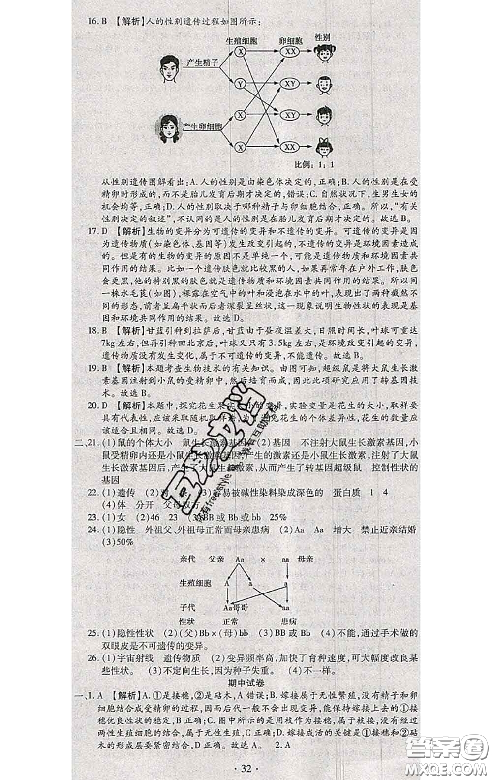 2020春全程測評(píng)試卷八年級(jí)生物下冊人教版答案