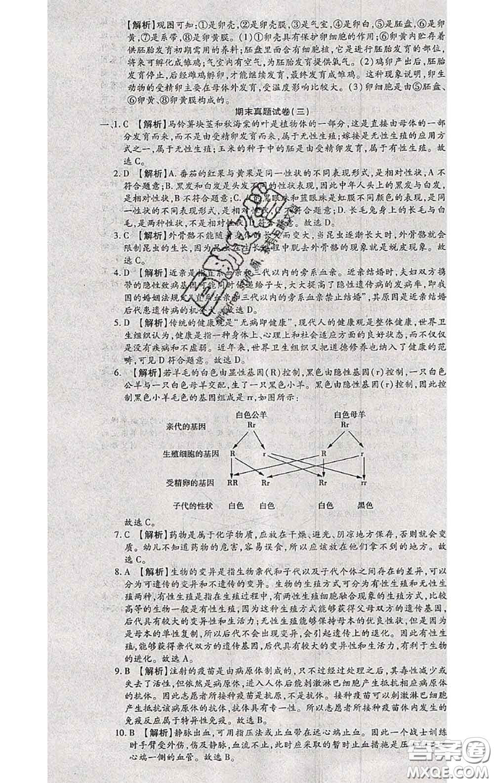 2020春全程測評(píng)試卷八年級(jí)生物下冊人教版答案