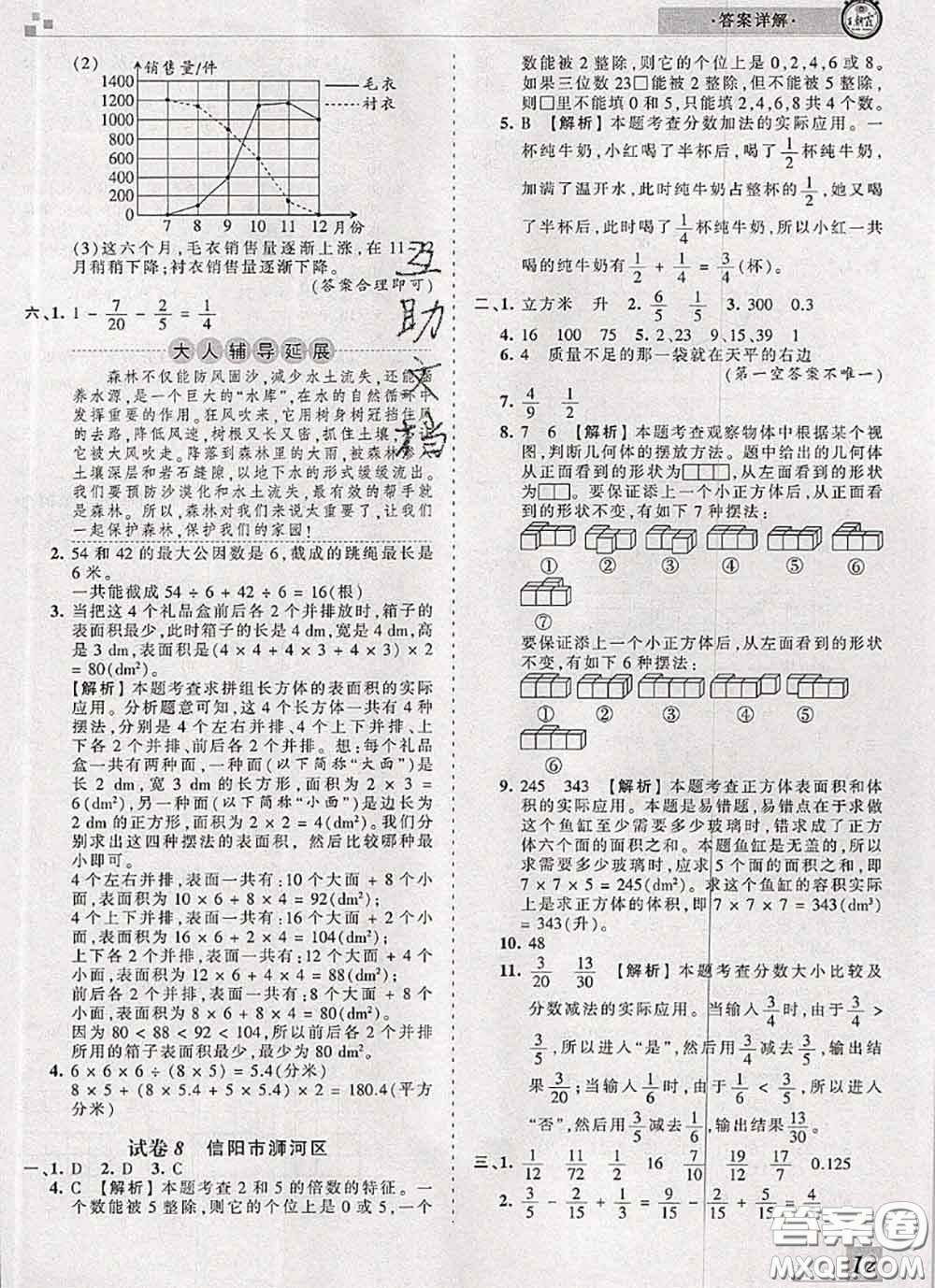 2020年王朝霞各地期末試卷精選五年級數(shù)學(xué)下冊人教版河南專版答案