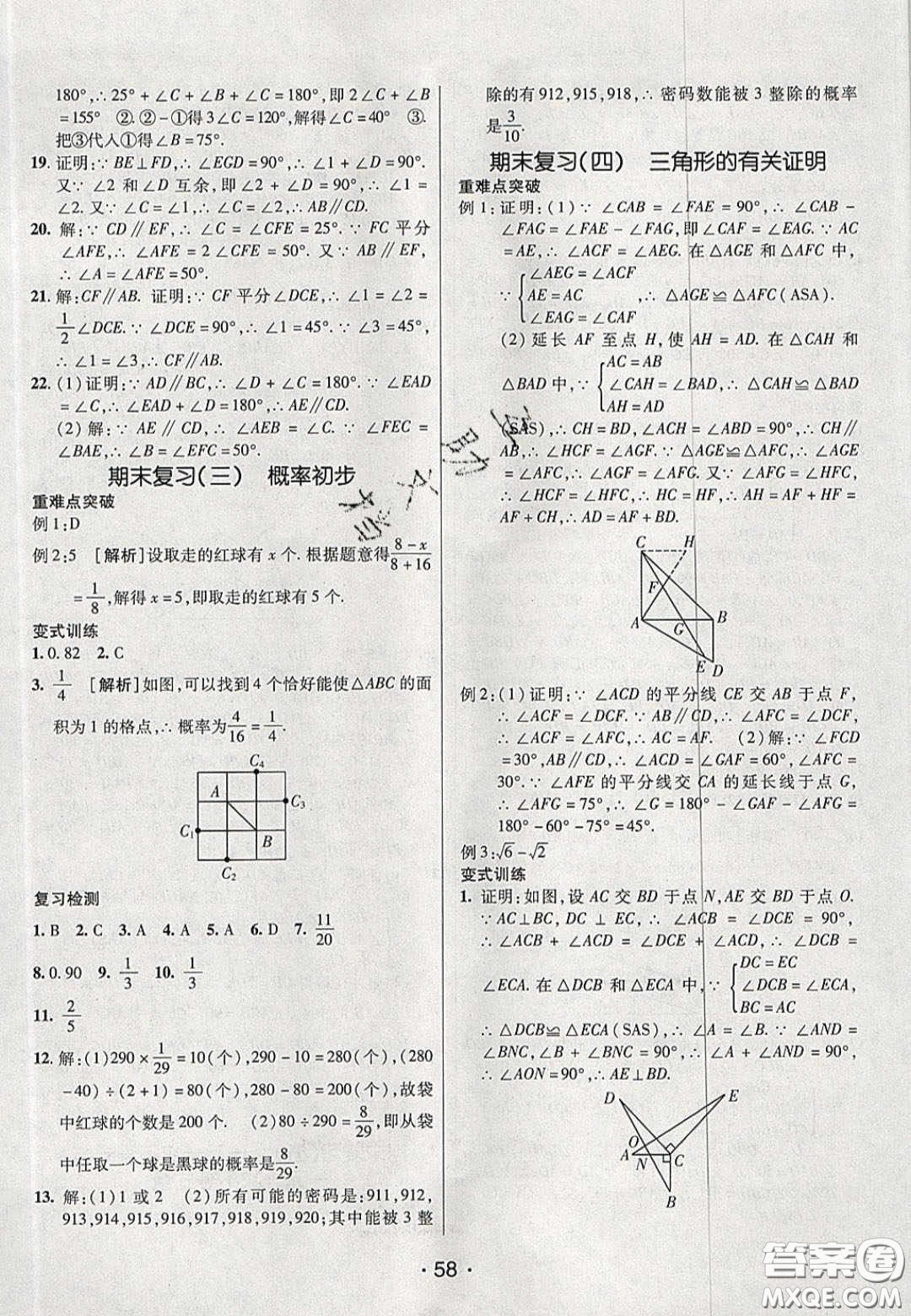 2020年同行學案學練測七年級數(shù)學下冊魯教版煙臺專版答案