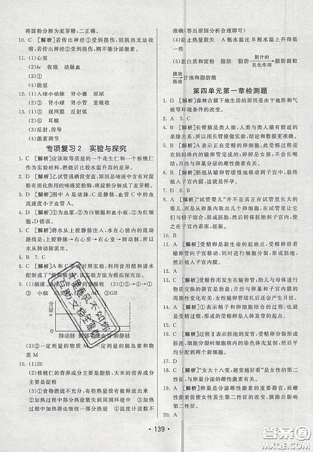 2020年同行學(xué)案學(xué)練測七年級生物下冊青島專版答案