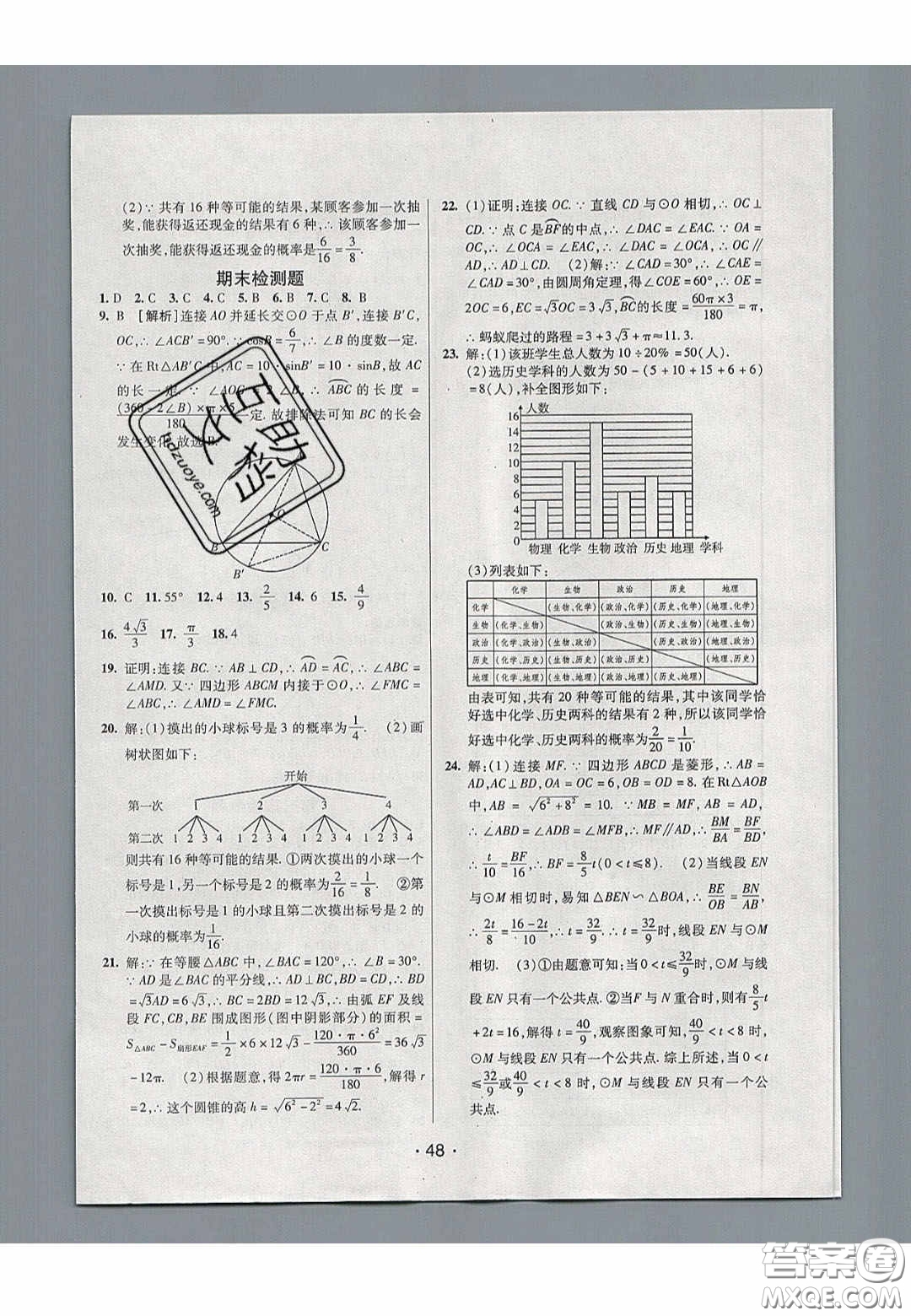 2020年同行學(xué)案學(xué)練測(cè)九年級(jí)數(shù)學(xué)下冊(cè)魯教版煙臺(tái)專版答案