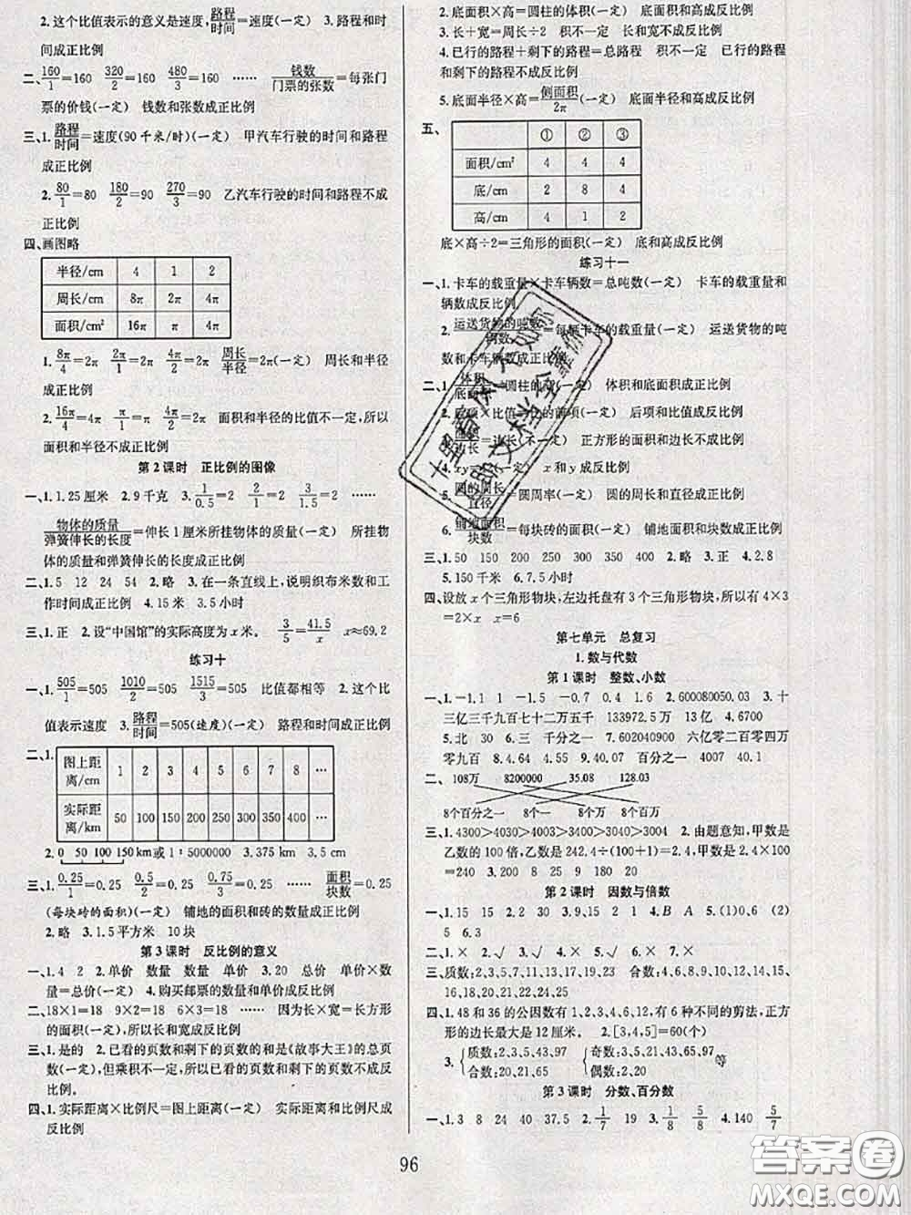 2020年陽光課堂課時(shí)作業(yè)六年級數(shù)學(xué)下冊蘇教版答案