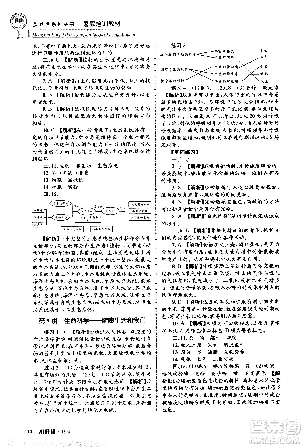 2020年孟建平系列叢書暑假培訓(xùn)教材小升初科學(xué)參考答案