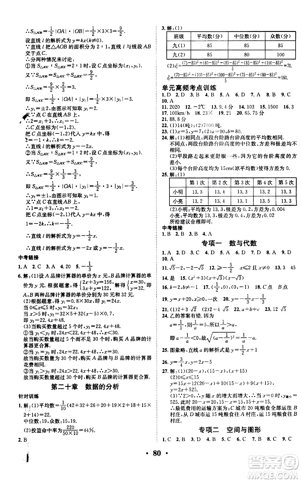 合肥工業(yè)大學(xué)出版社2020年暑假零距離數(shù)學(xué)八年級(jí)RJ人教版參考答案