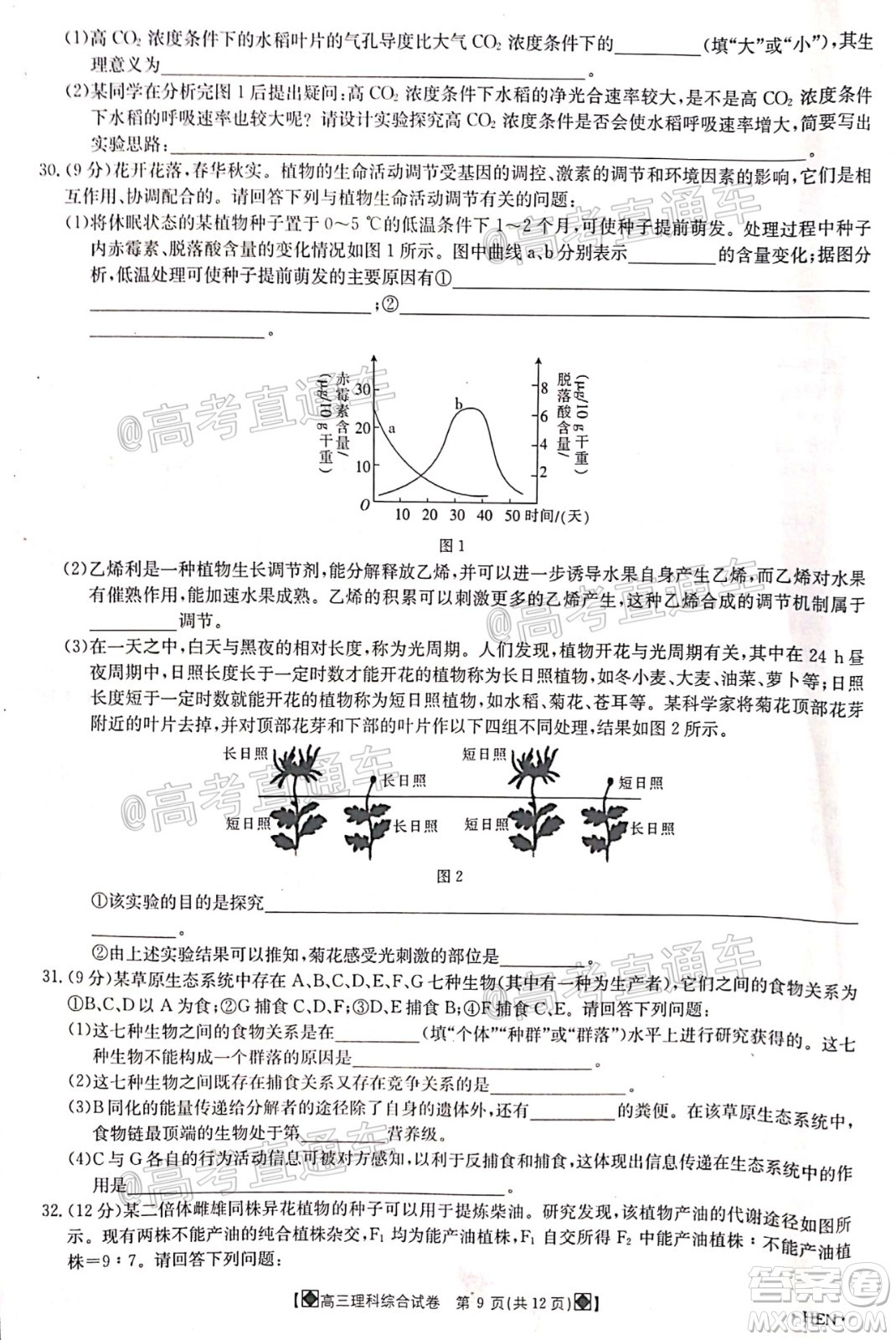 2020年金太陽6月百萬聯(lián)考全國I卷8001C理科綜合試題及答案