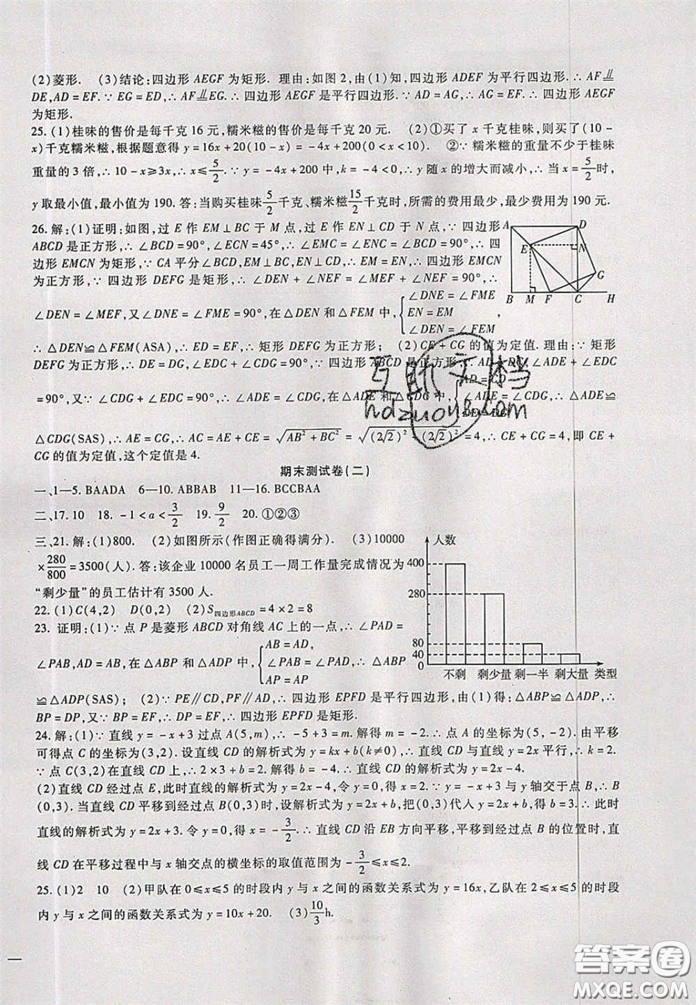 2020年華夏一卷通八年級(jí)數(shù)學(xué)下冊(cè)冀教版答案