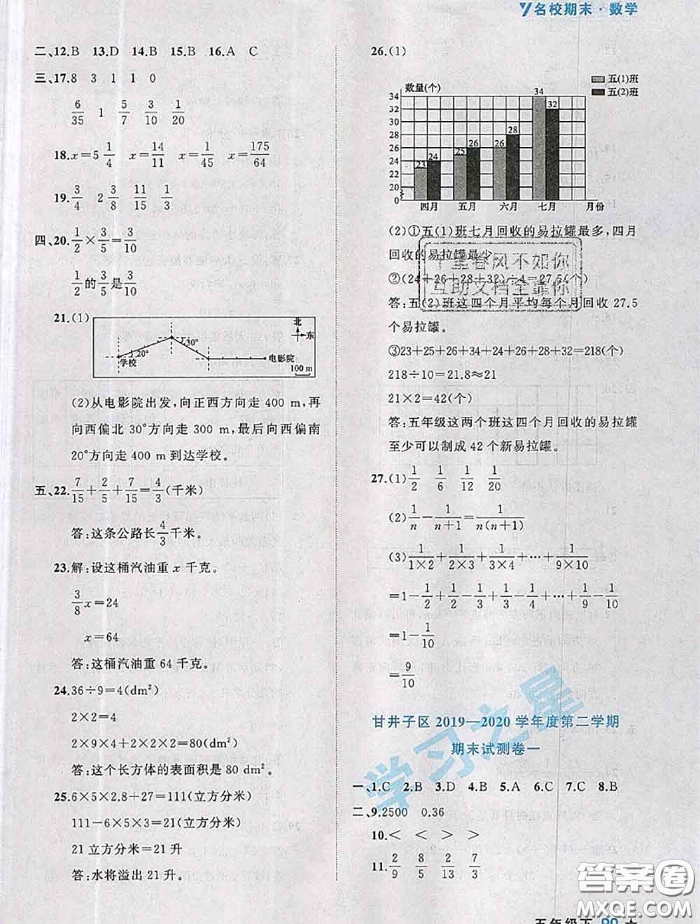 2020年名校期末大連市各區(qū)名校期中期末仿真試卷12套五年級數(shù)學(xué)下冊答案