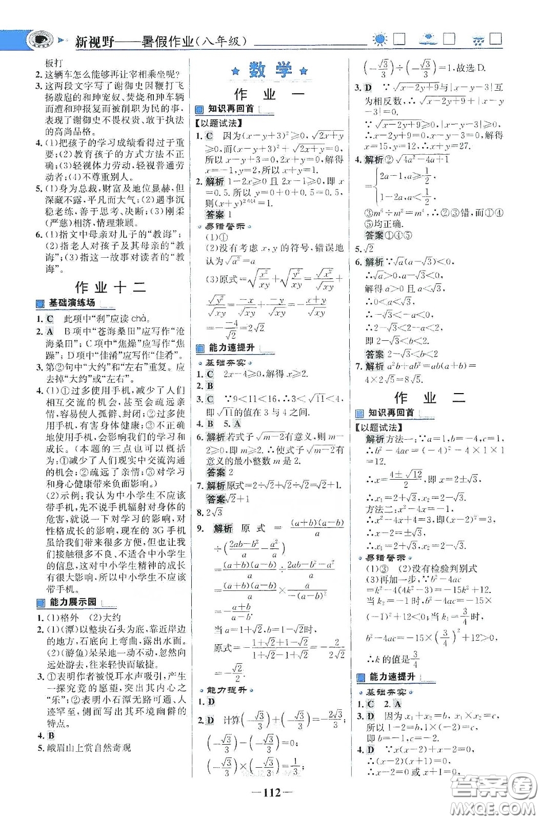 世紀金榜2020新視野暑假作業(yè)八年級答案