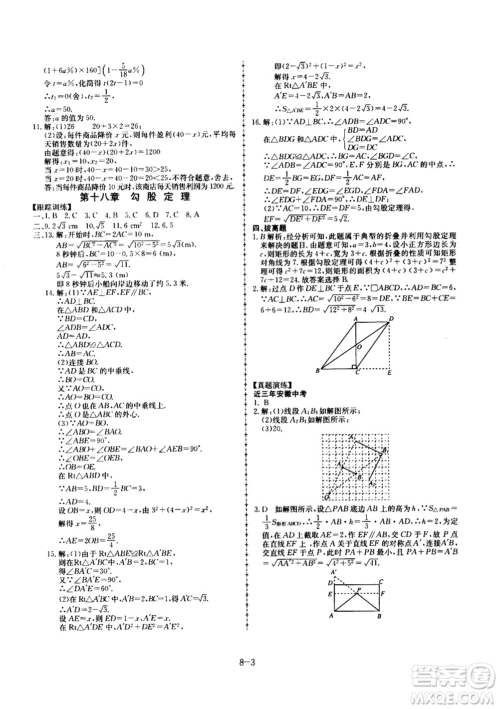 合肥工業(yè)大學出版社2020年暑假作業(yè)升級版假期沖浪數(shù)學八年級參考答案