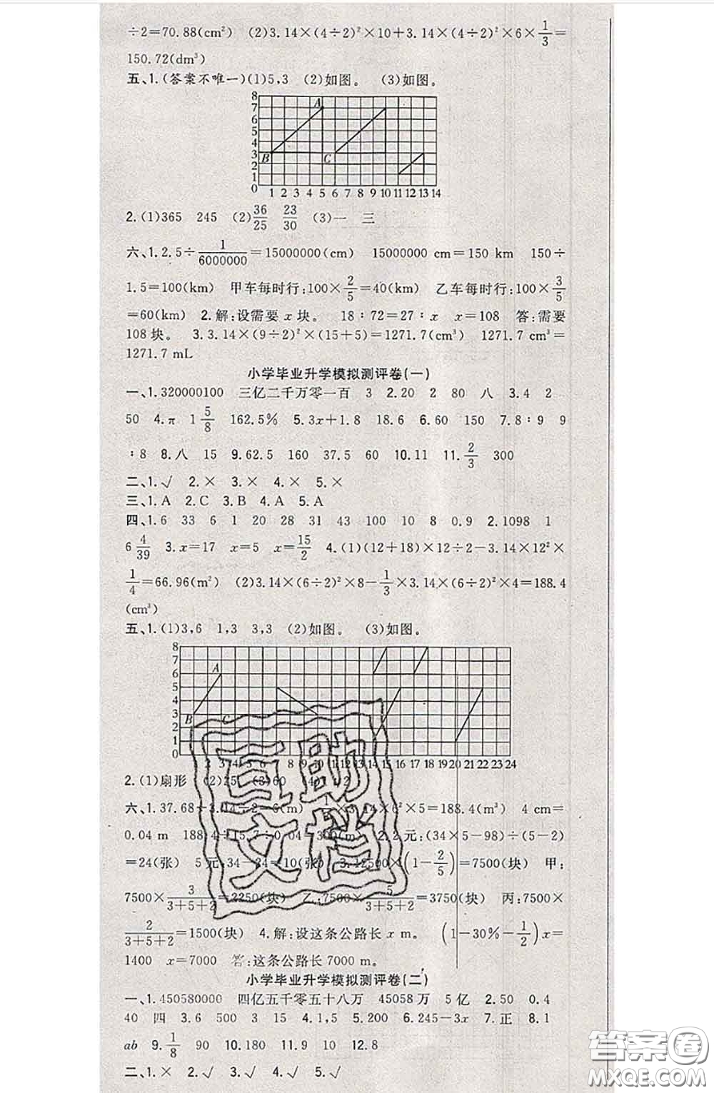 南方出版社2020狀元大考卷六年級數(shù)學(xué)下冊北師版答案