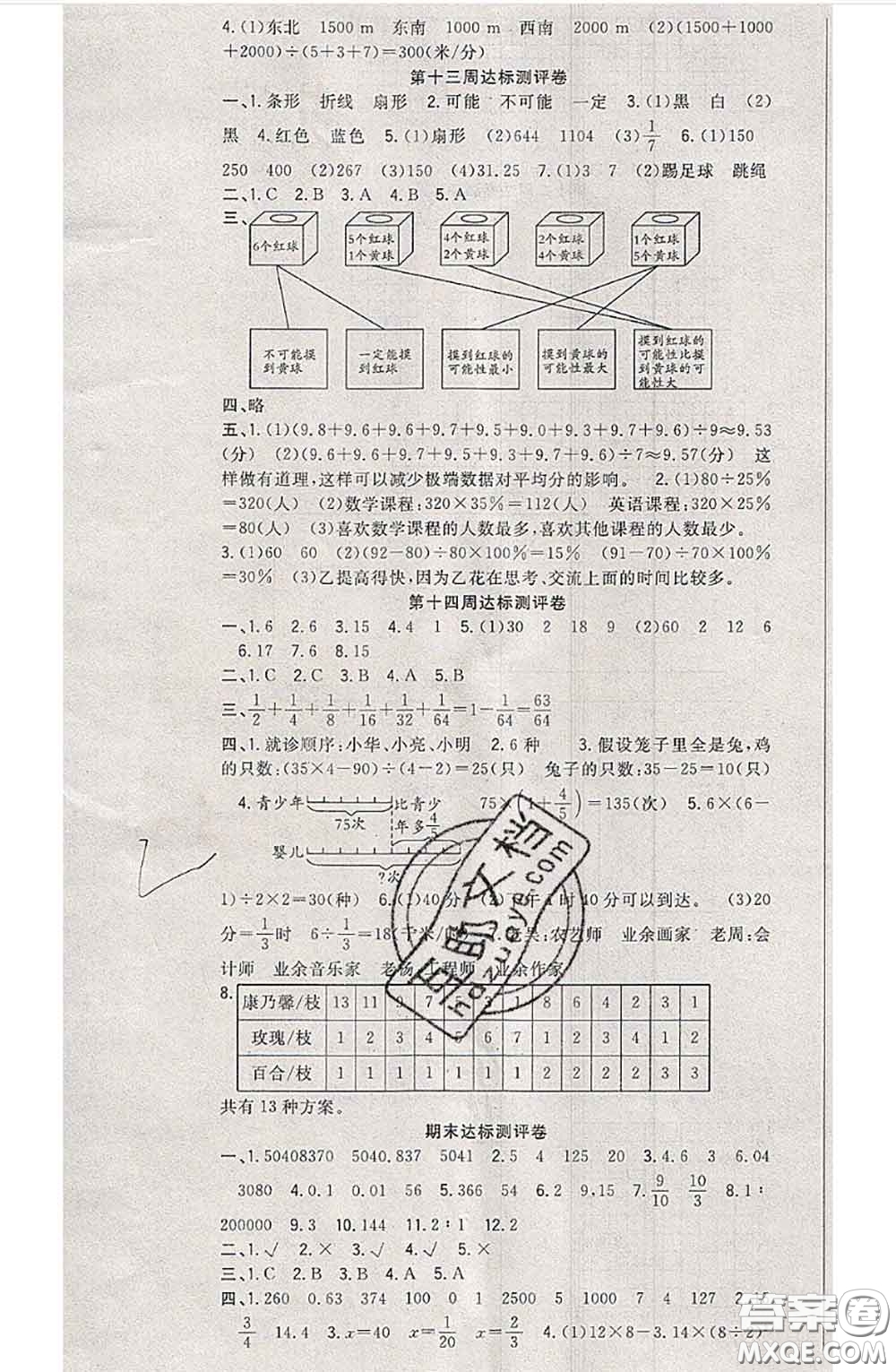 南方出版社2020狀元大考卷六年級數(shù)學(xué)下冊北師版答案