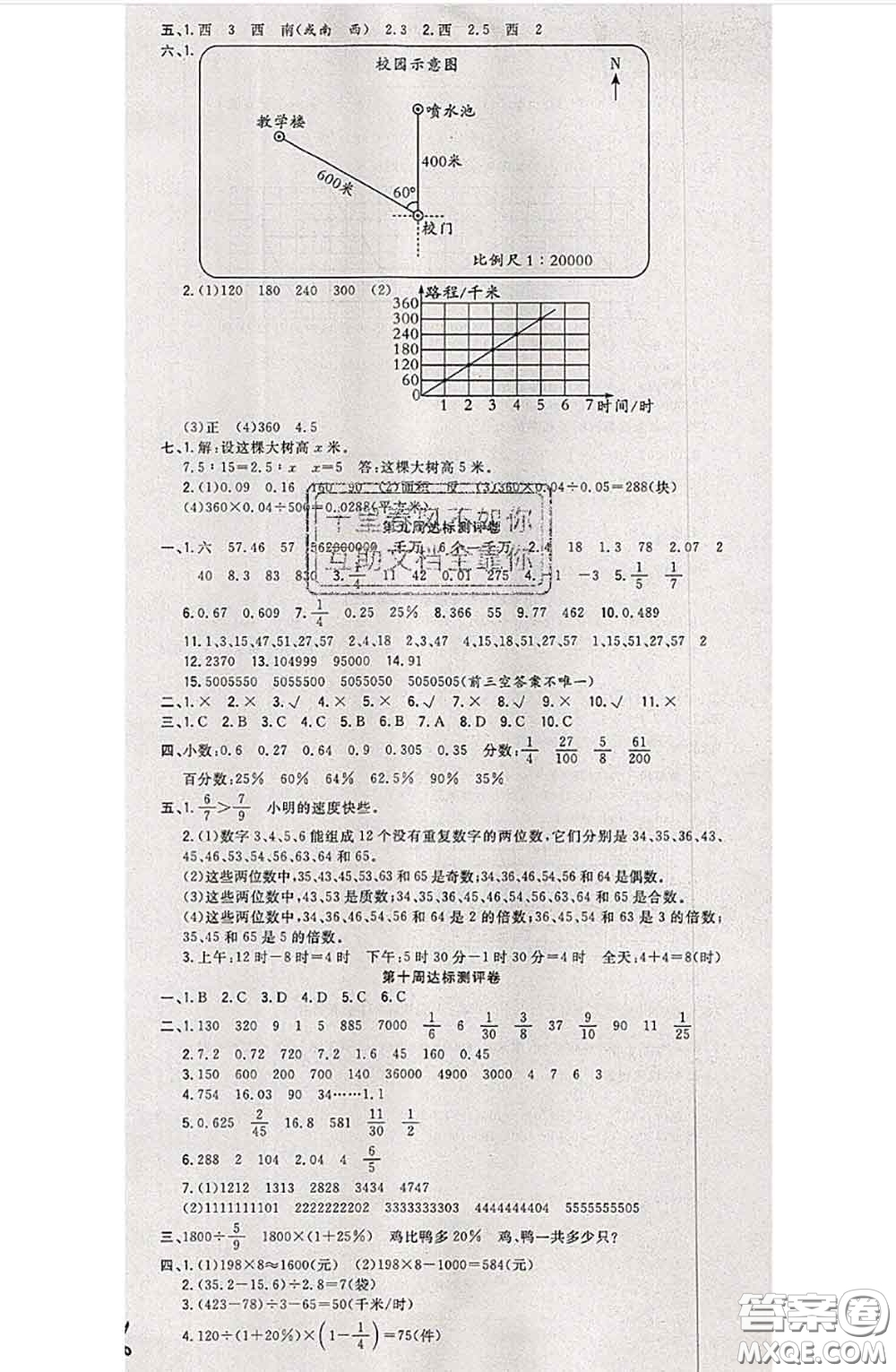 南方出版社2020狀元大考卷六年級(jí)數(shù)學(xué)下冊(cè)蘇教版答案