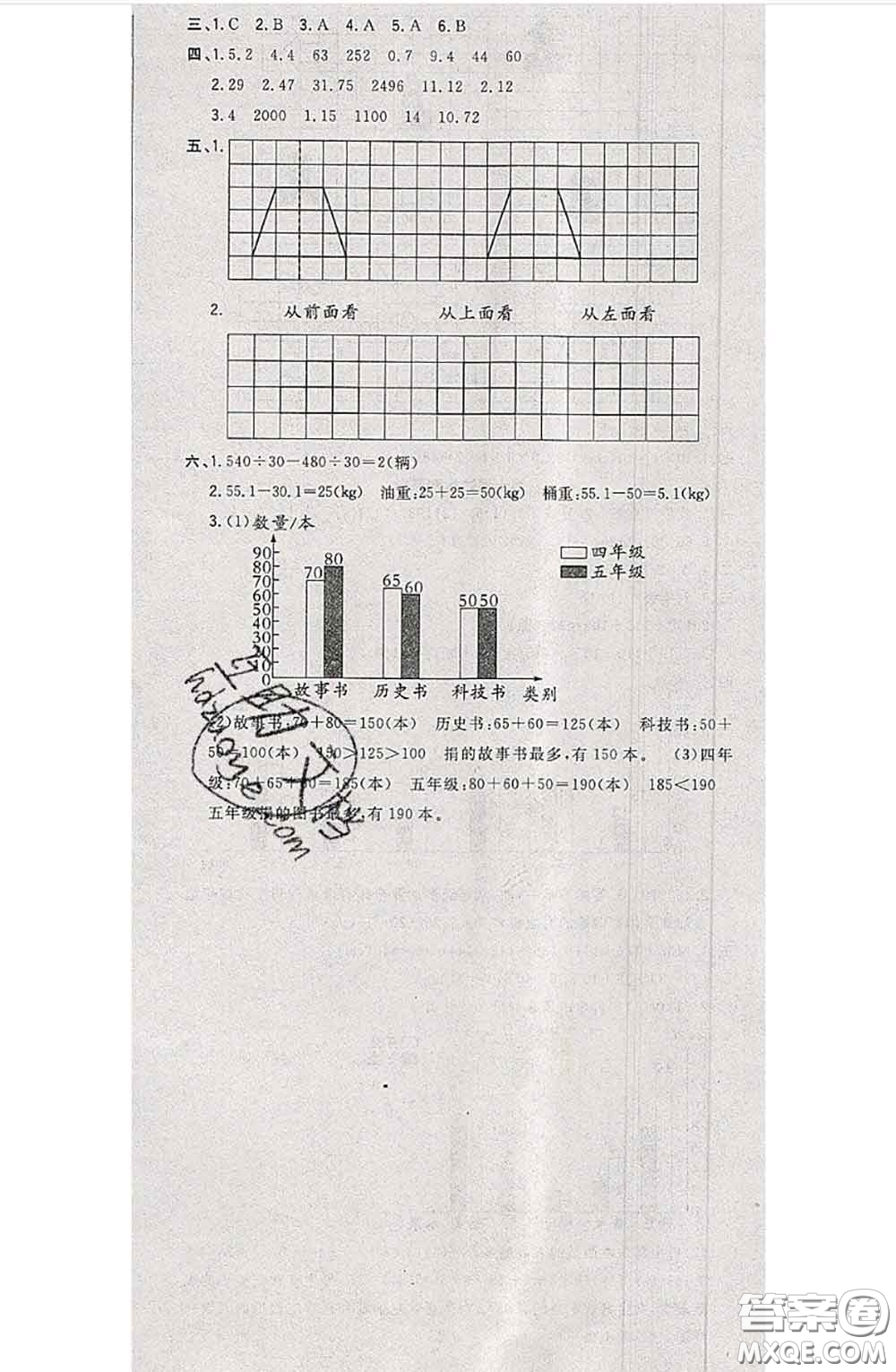 南方出版社2020狀元大考卷四年級數(shù)學(xué)下冊人教版答案