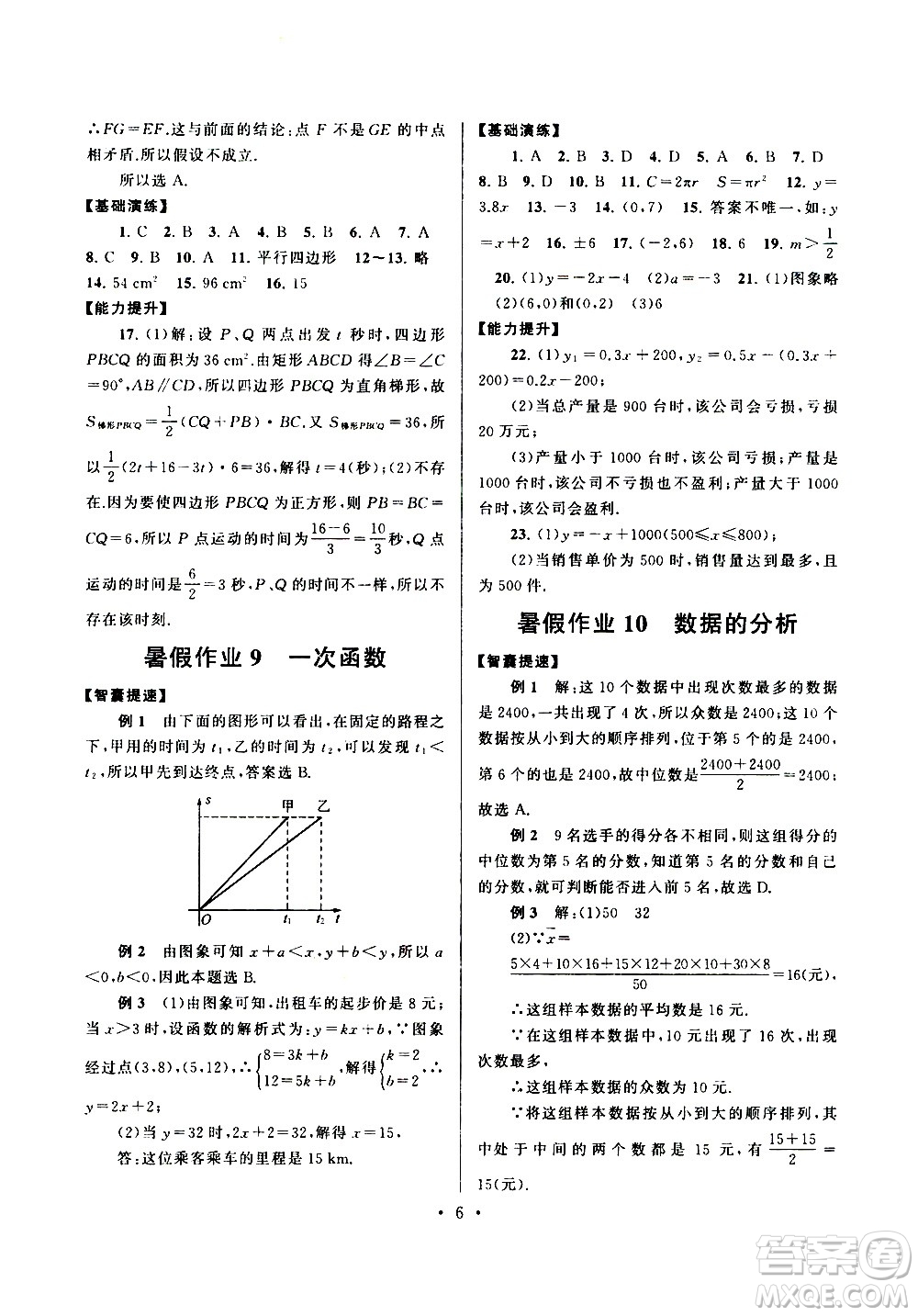 安徽人民出版社2020年暑假作業(yè)數(shù)學(xué)八年級(jí)人民教育教材適用參考答案