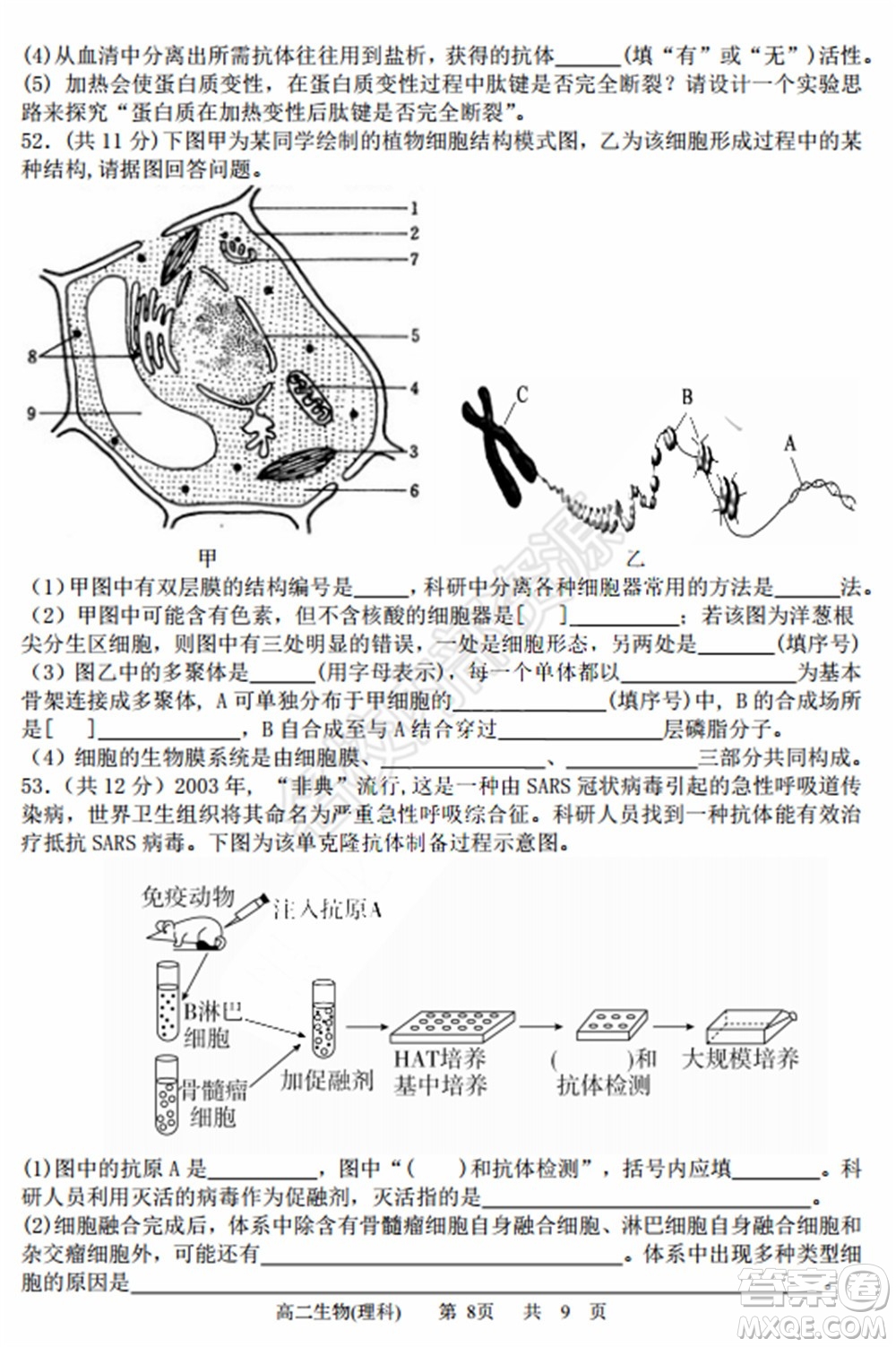 哈三中2020年高二下學(xué)期期末考試?yán)砜凭C合試卷及答案