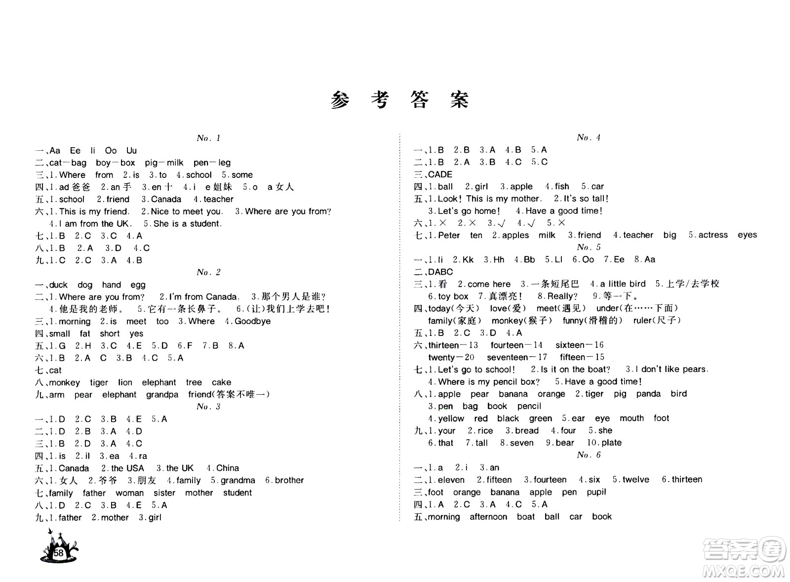 2020年Happy暑假作業(yè)快樂(lè)暑假英語(yǔ)三年級(jí)參考答案