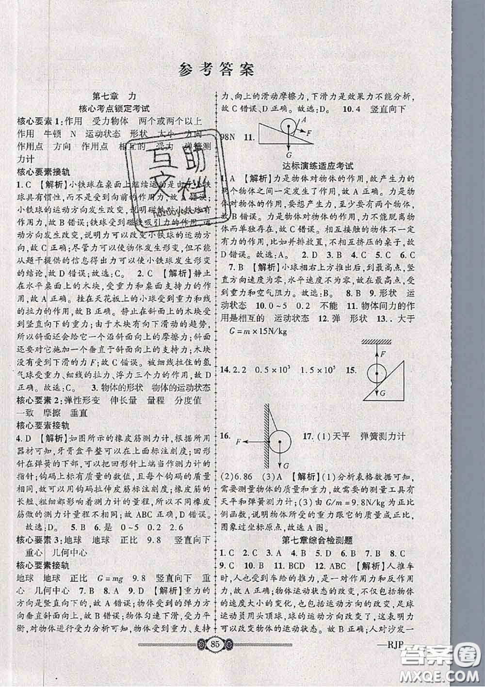 2020年金榜名卷必刷卷八年級物理下冊人教版答案