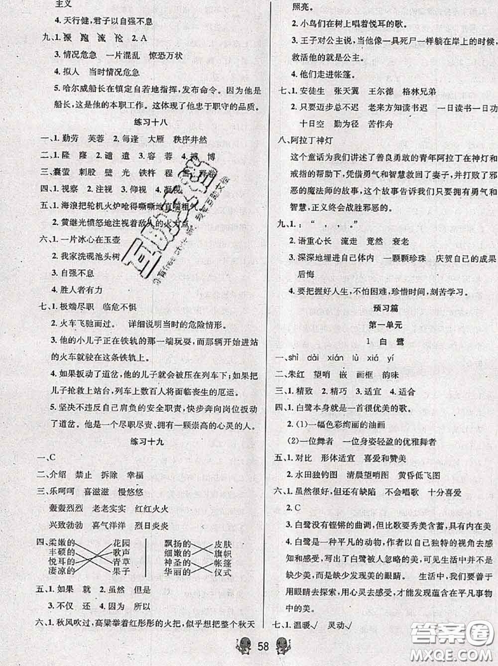 陽光出版社暢學圖書2020年暑假銜接四升五語文答案