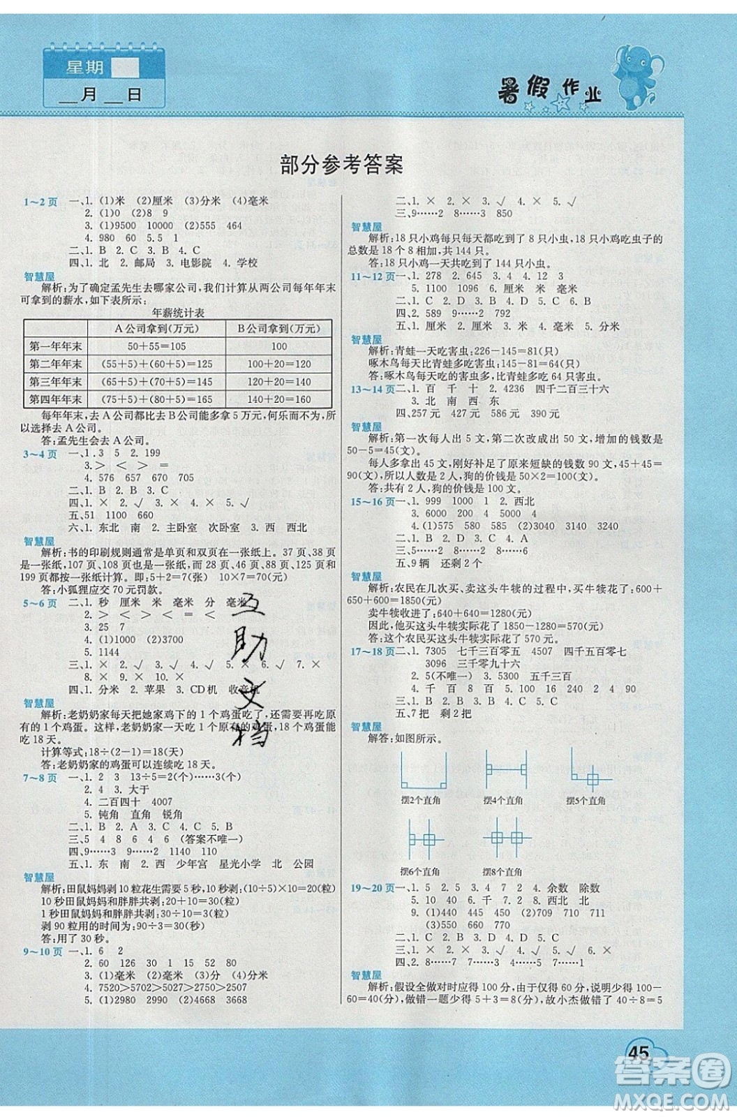 中原農(nóng)民出版社2020年假期園地暑假作業(yè)2年級數(shù)學(xué)蘇教版參考答案