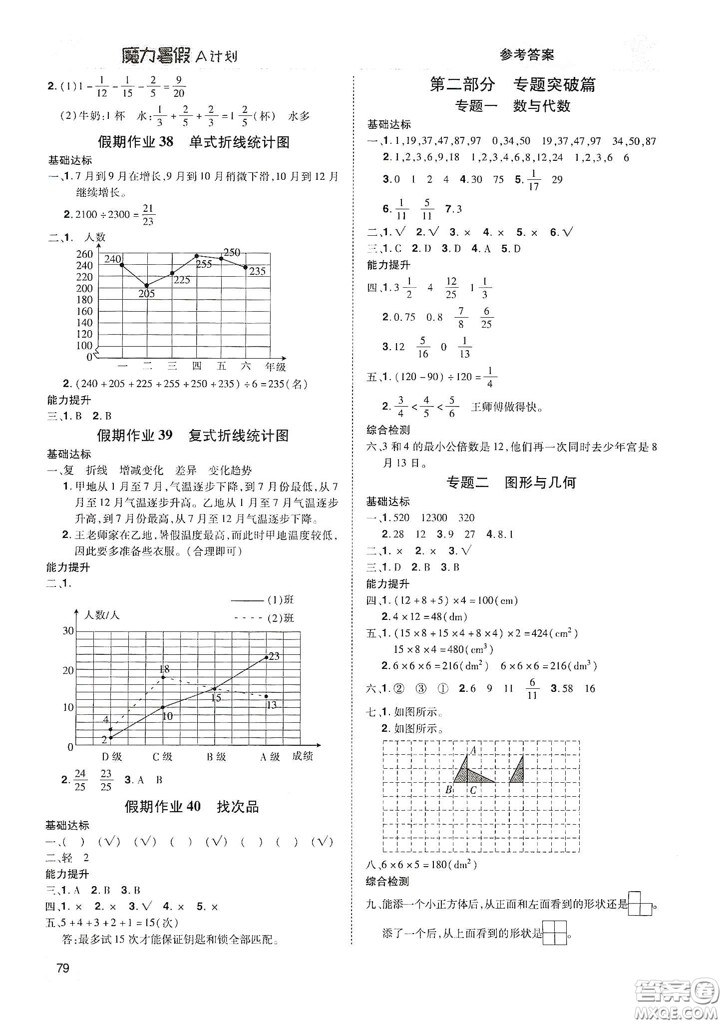 宇恒文化2020魔力暑假A計(jì)劃五年級(jí)數(shù)學(xué)人教版答案