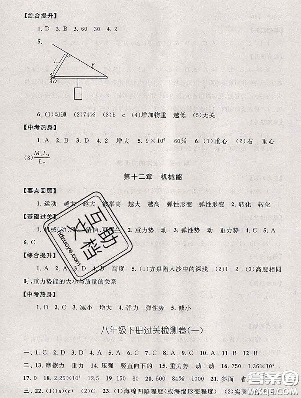 安徽人民出版社2020年暑假大串聯(lián)八年級物理教科版答案