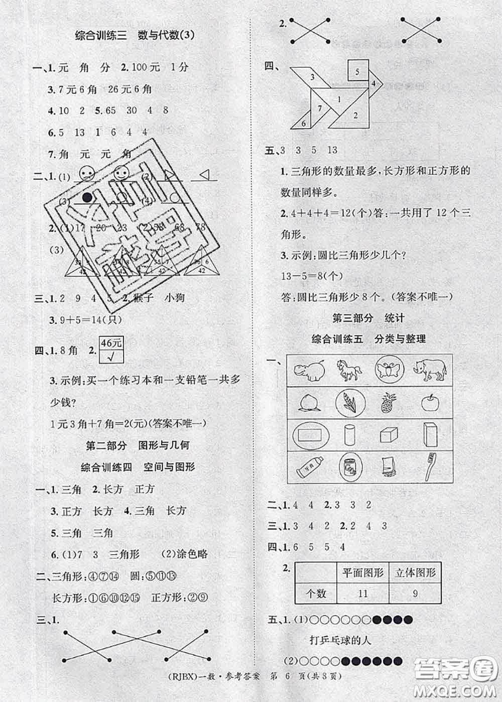 長(zhǎng)江出版社2020年優(yōu)生樂園學(xué)期總復(fù)習(xí)暑假一年級(jí)數(shù)學(xué)人教版答案