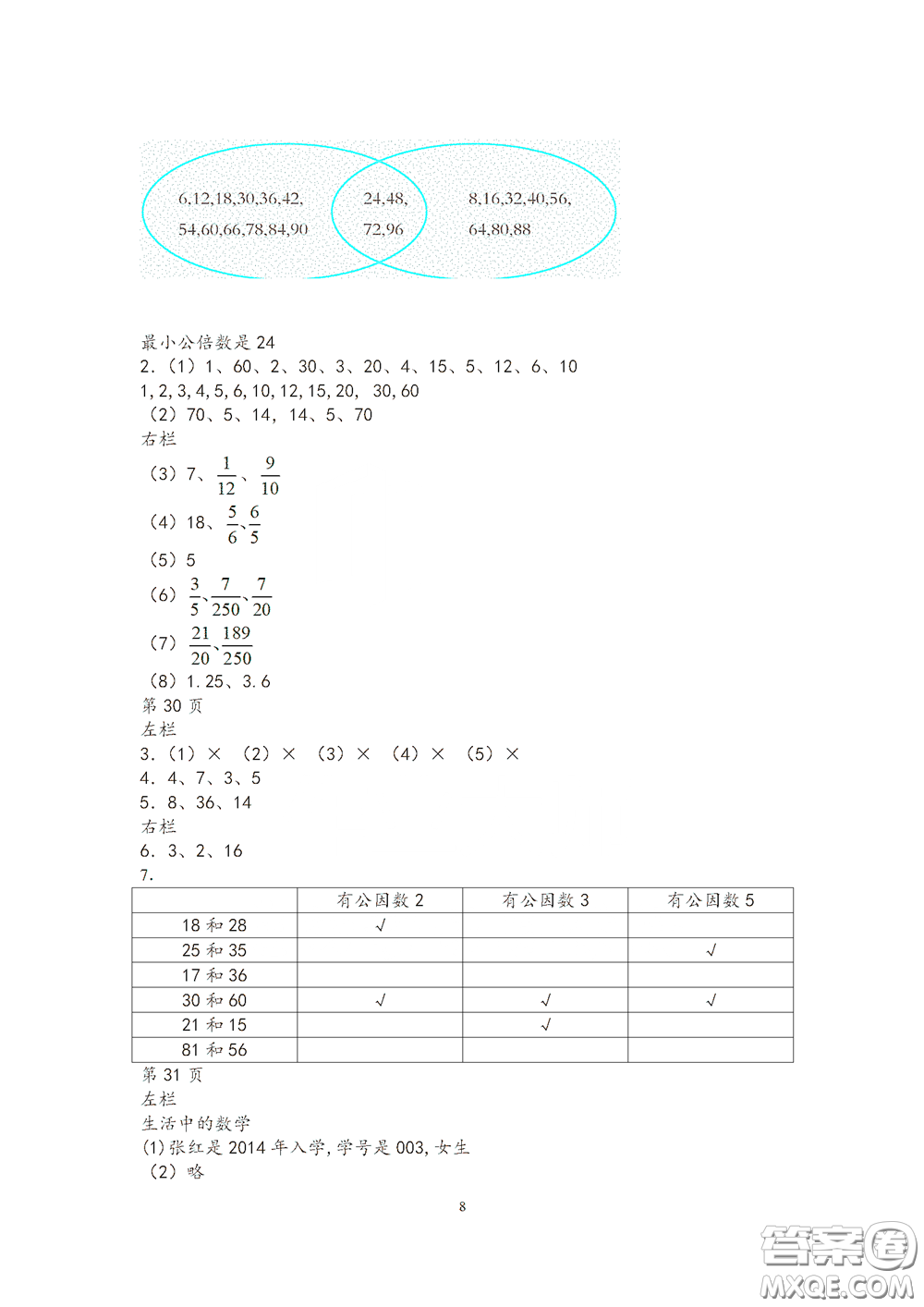 2020安徽省暑假作業(yè)五年級數(shù)學蘇教版答案