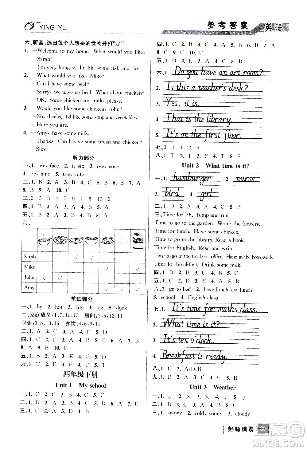 延邊人民出版社2020年勵(lì)耘書(shū)業(yè)暑假銜接4升5英語(yǔ)人教版參考答案