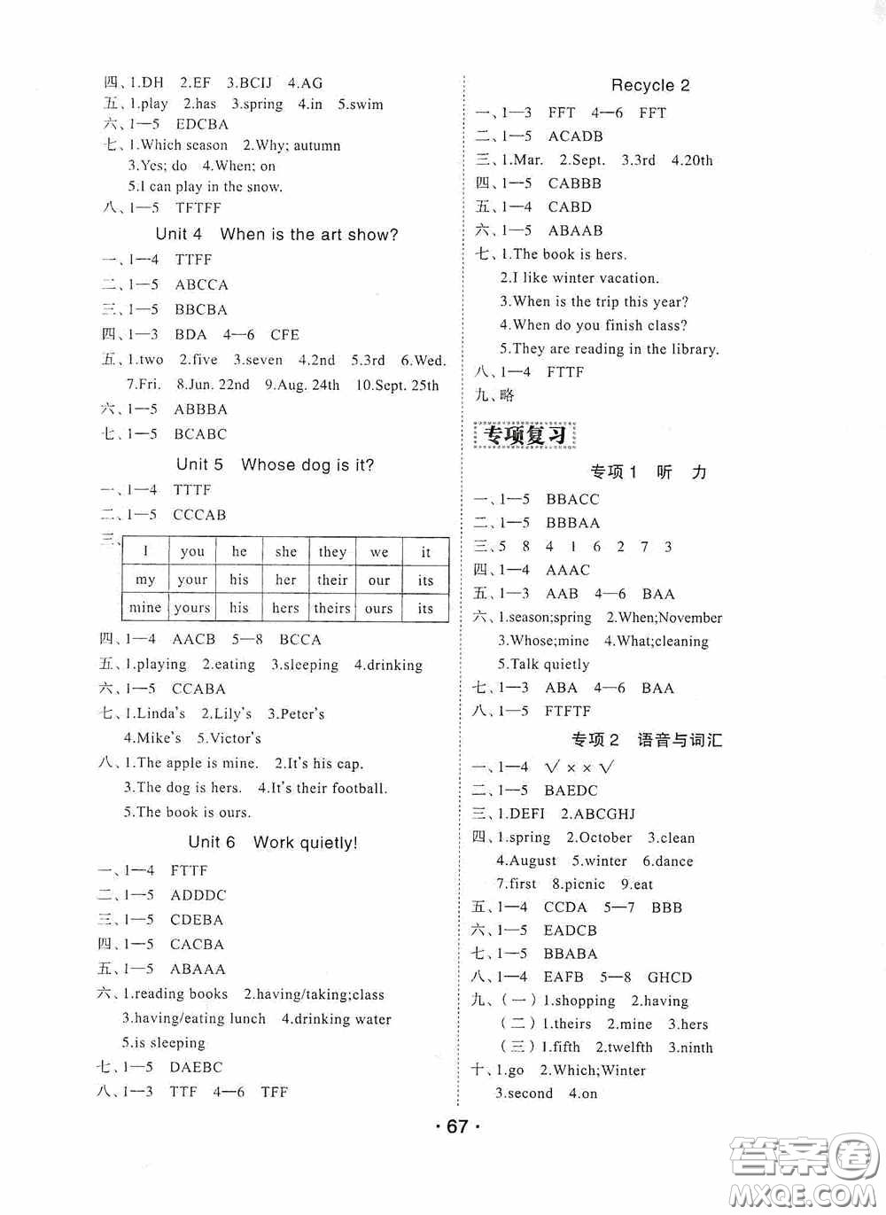 吉林教育出版社2020優(yōu)干線暑假計劃期末銜接五年級英語人教PEP版答案