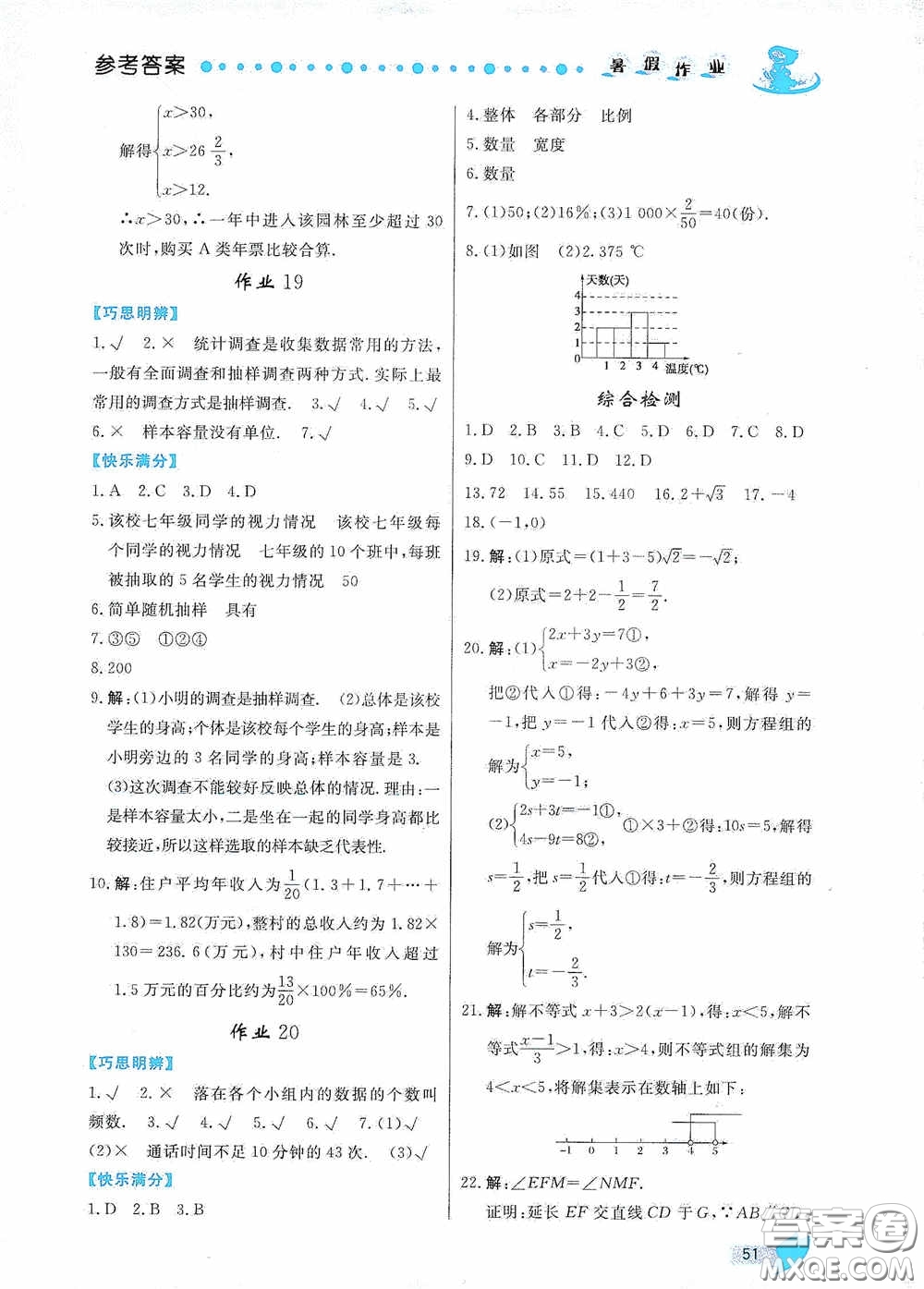 內(nèi)蒙古人民出版社2020暑假作業(yè)七年級數(shù)學人教版答案