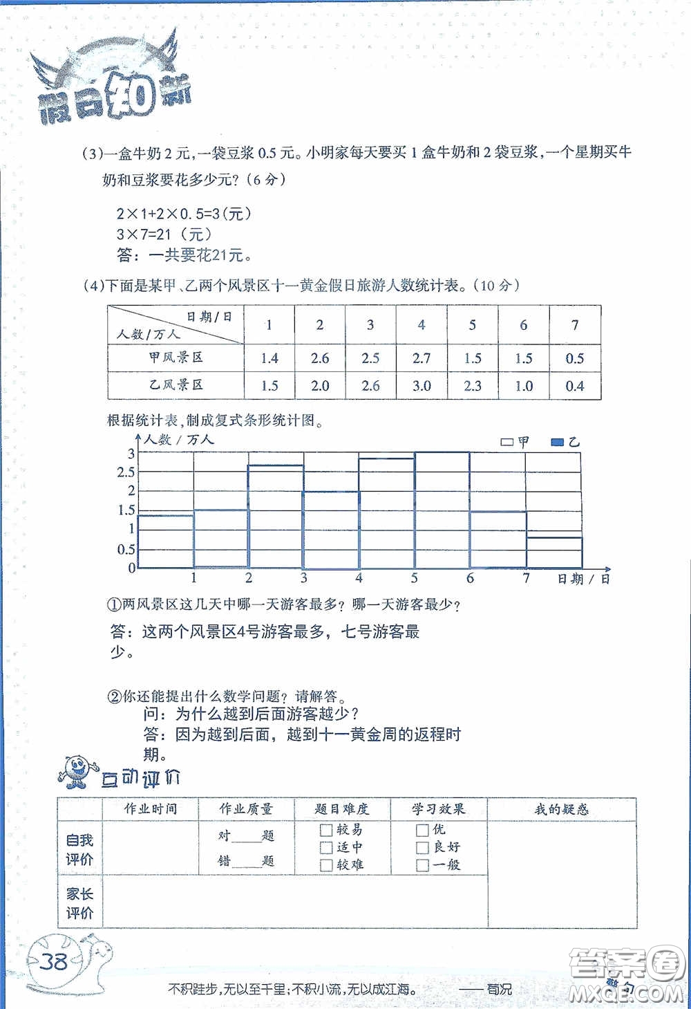 2020假日知新暑假學(xué)習(xí)與生活四年級數(shù)學(xué)學(xué)習(xí)版答案