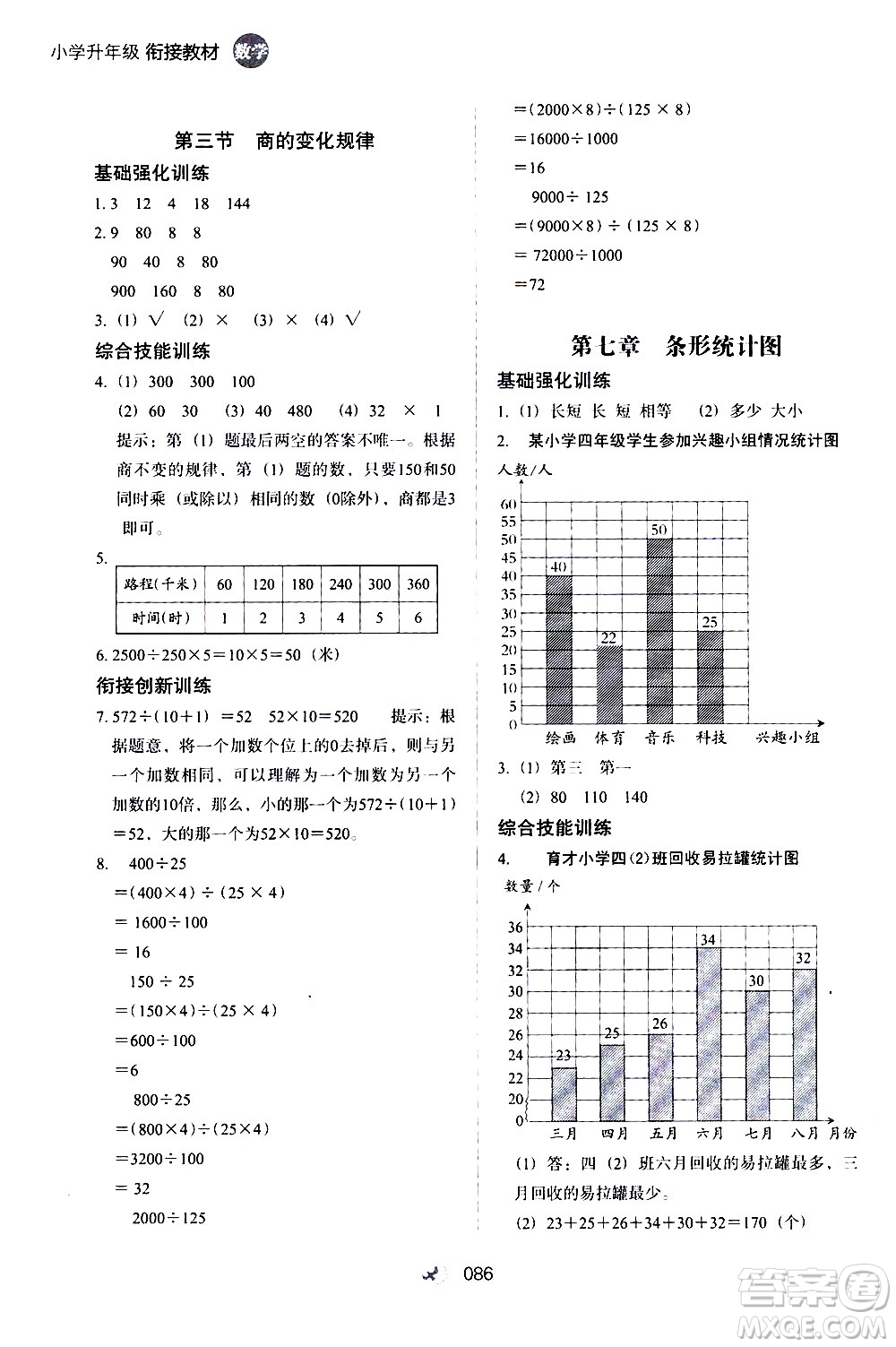 河北教育出版社2020年小學(xué)升年級(jí)銜接教材數(shù)學(xué)3升4年級(jí)暑假參考答案