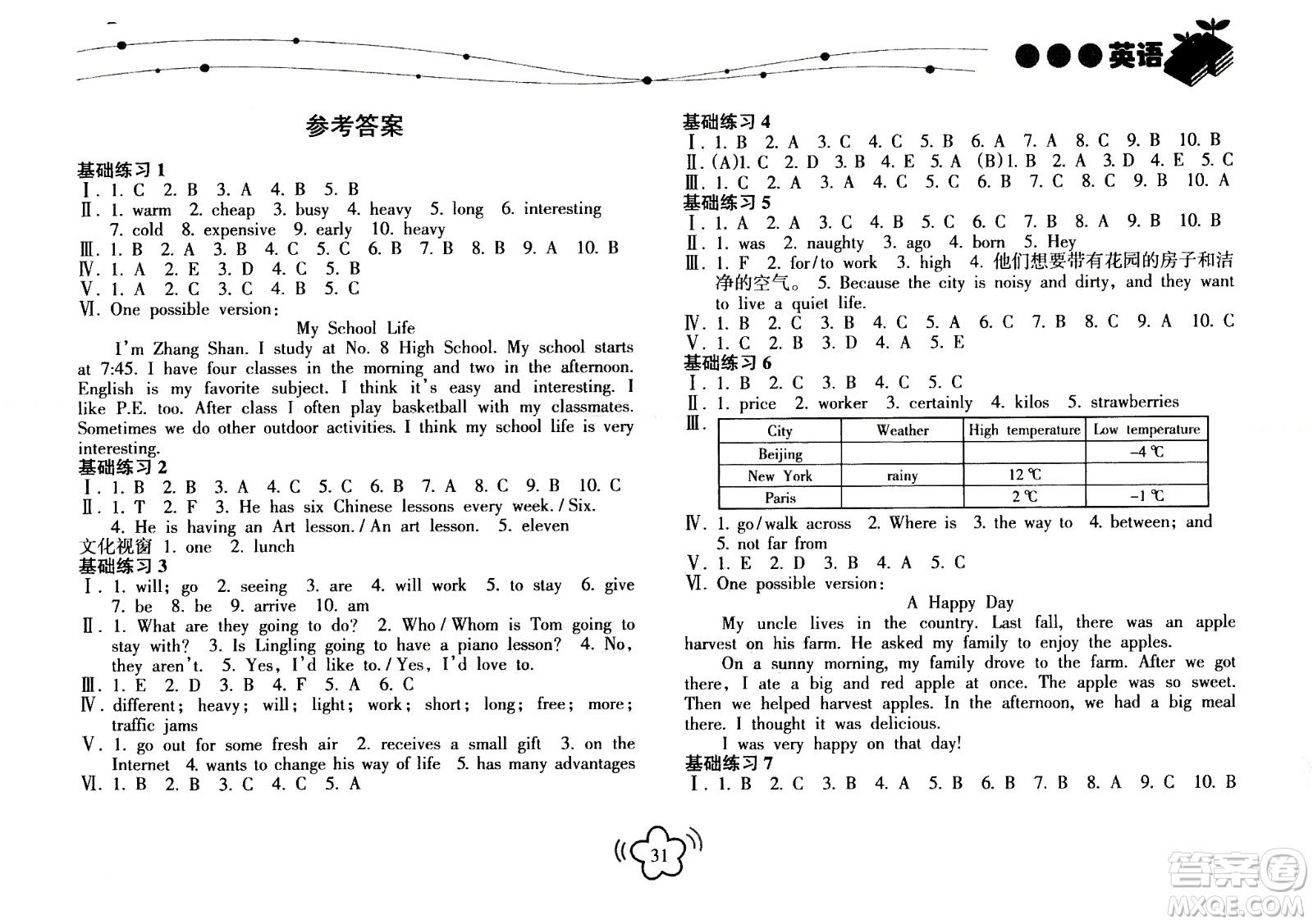 海南出版社2020年暑假樂(lè)園七年級(jí)英語(yǔ)外研版參考答案