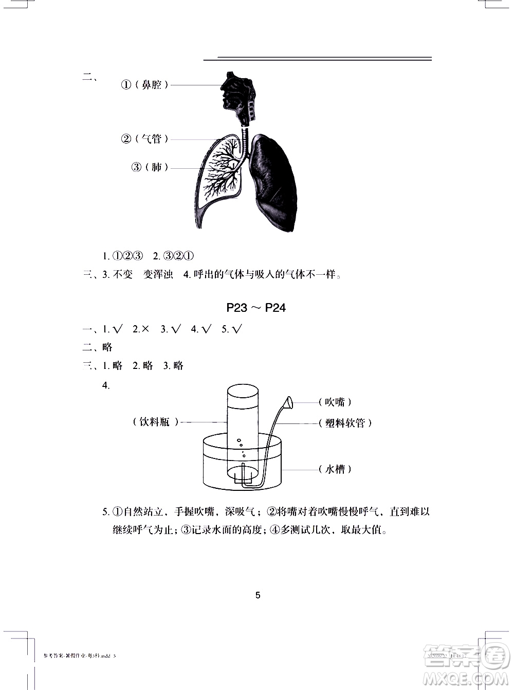 長(zhǎng)江少年兒童出版社2020年科學(xué)暑假作業(yè)三年級(jí)粵教版參考答案