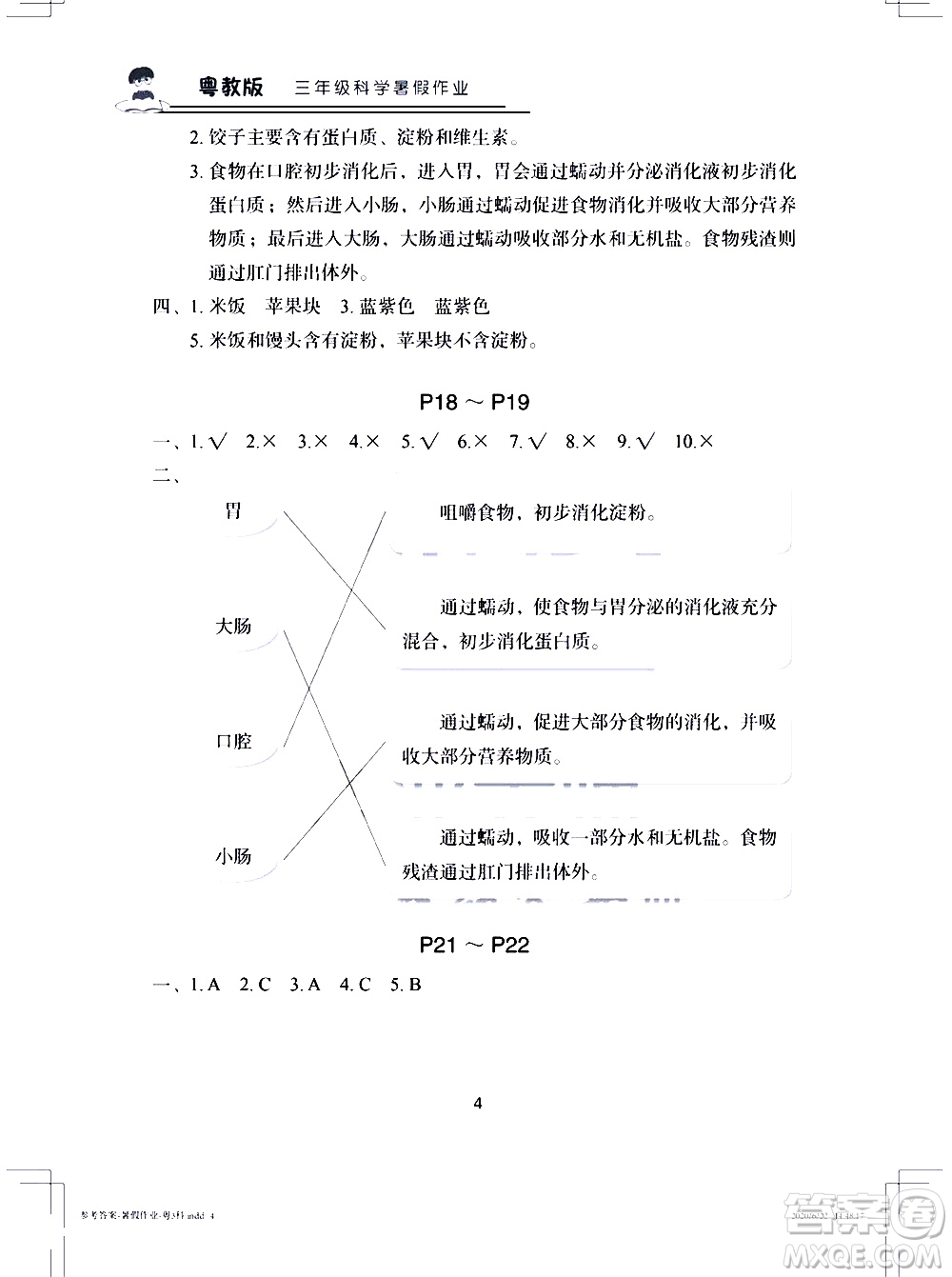 長(zhǎng)江少年兒童出版社2020年科學(xué)暑假作業(yè)三年級(jí)粵教版參考答案