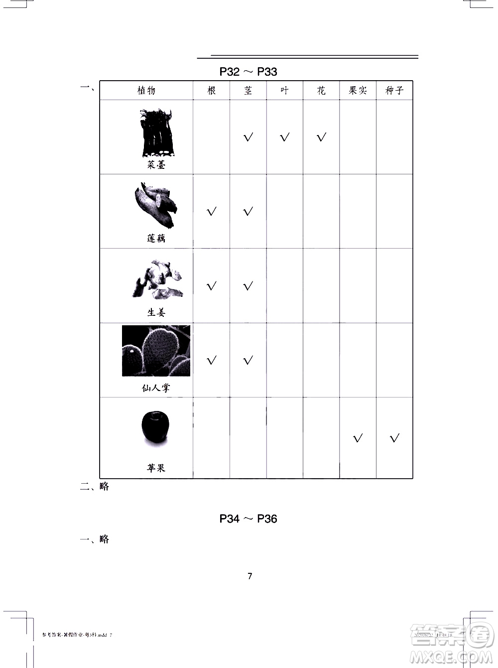 長(zhǎng)江少年兒童出版社2020年科學(xué)暑假作業(yè)三年級(jí)粵教版參考答案