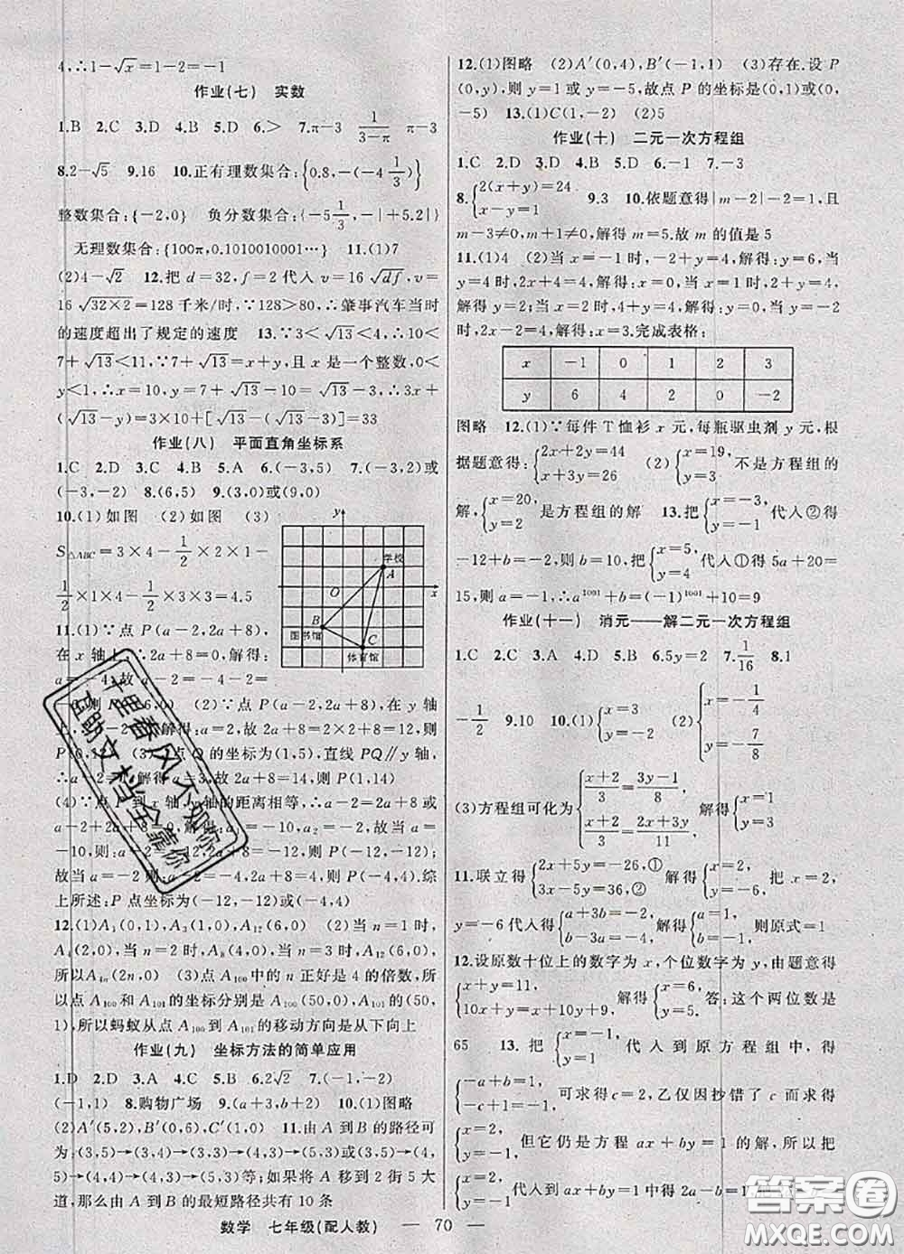 2020年期末暑假銜接快樂驛站假期作業(yè)七年級數學人教版答案