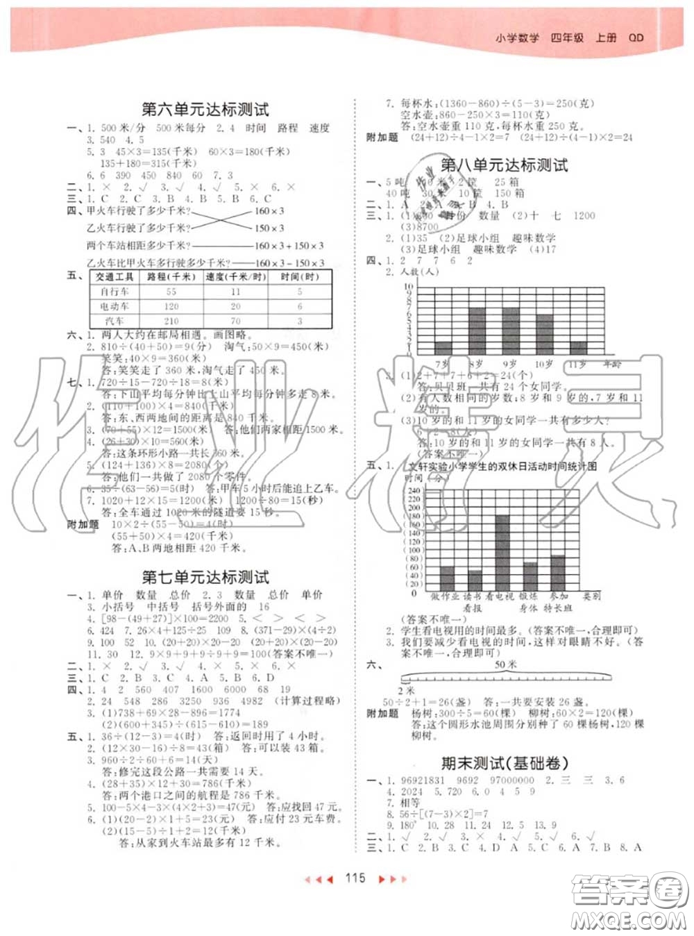 小兒郎2020秋53天天練四年級(jí)數(shù)學(xué)上冊(cè)青島版參考答案