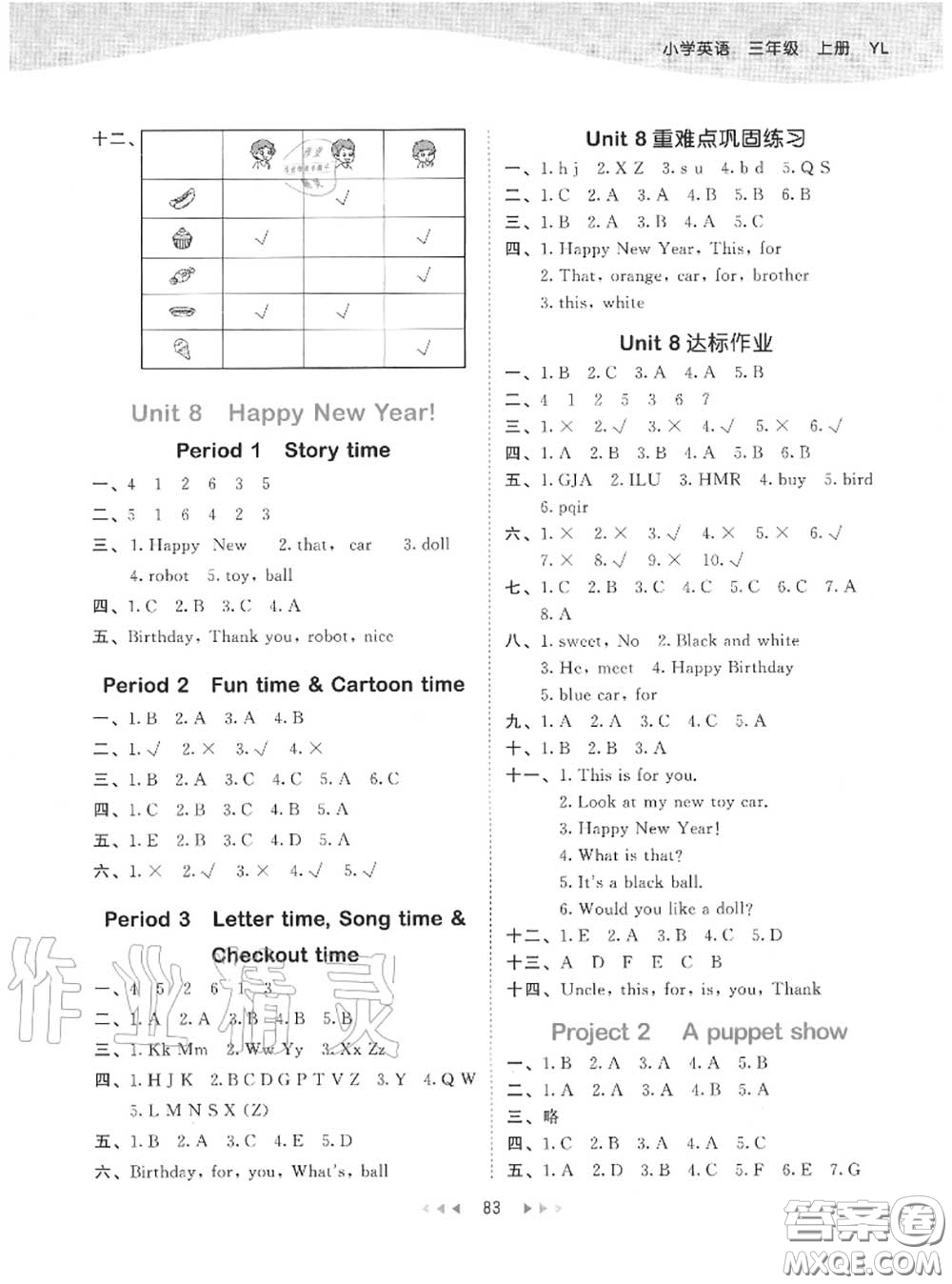 小兒郎2020秋53天天練三年級英語上冊譯林版參考答案