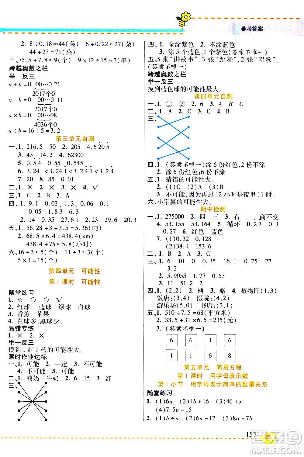 西安出版社2020年幫你學(xué)全講歸納精練五年級上冊數(shù)學(xué)RJ人教版參考答案