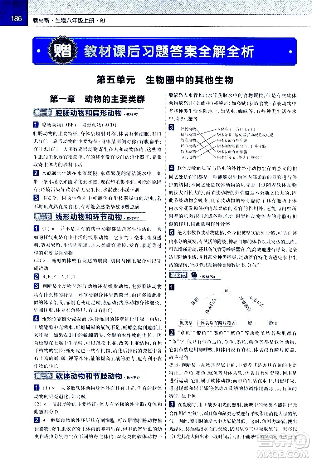 南京師范大學(xué)出版社2020秋教材幫初中生物八年級上冊RJ人教版參考答案