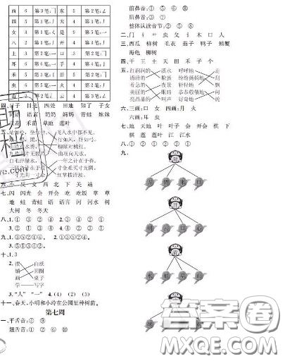 世界圖書出版社2020秋學(xué)霸作業(yè)一年級語文上冊上海地區(qū)專用答案