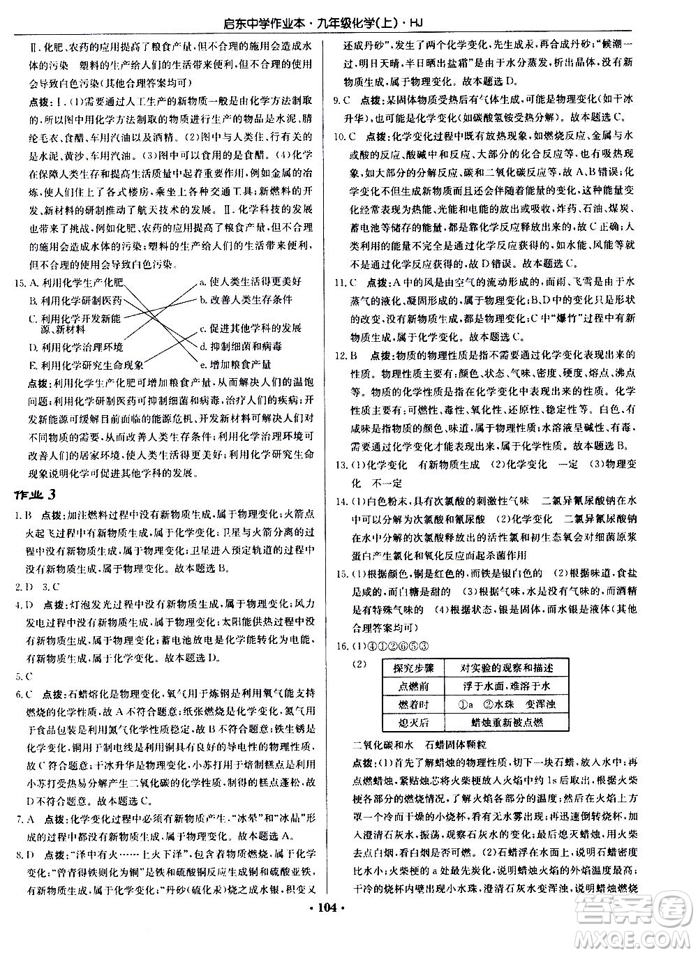 龍門書局2020秋啟東中學(xué)作業(yè)本九年級(jí)化學(xué)上冊(cè)HJ滬教版參考答案