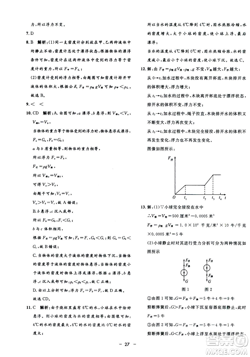 鐘書金牌2020年非常1+1完全題練八年級上冊科學(xué)ZJ浙教版參考答案