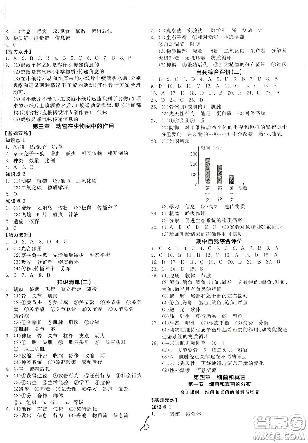 陽光出版社2020秋全品作業(yè)本生物學八年級上冊新課標人教版答案