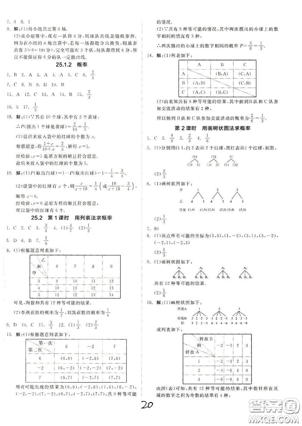 陽光出版社2020全品作業(yè)本九年級(jí)數(shù)學(xué)新課標(biāo)人教版云南專用答案