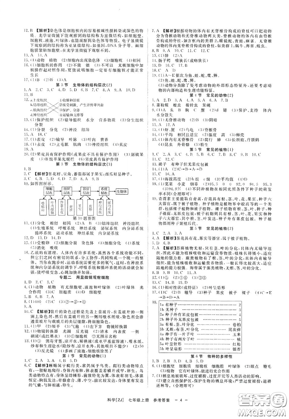 2020全效學(xué)習(xí)課時(shí)提優(yōu)七年級科學(xué)上冊浙教版精華版答案