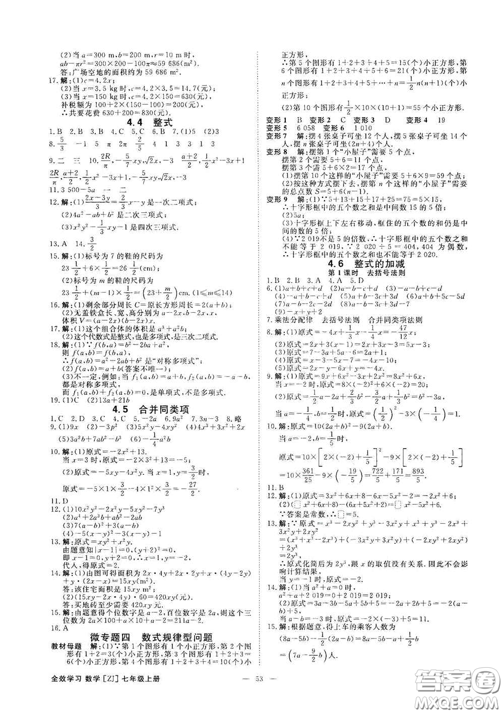 2020全效學(xué)習(xí)課時提優(yōu)七年級數(shù)學(xué)上冊浙教版答案