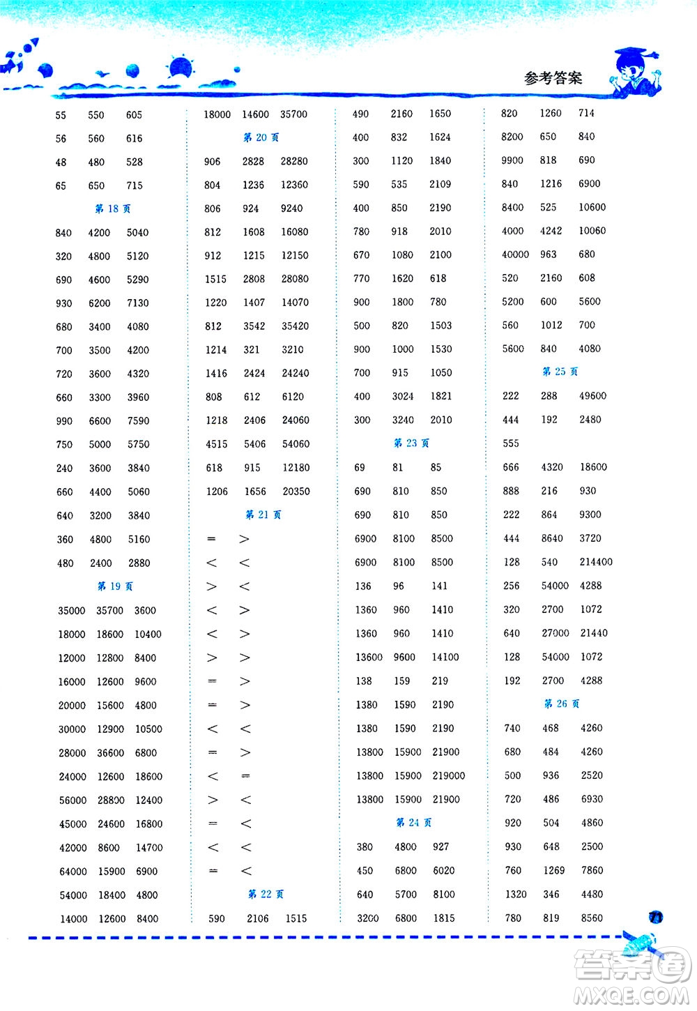 龍門(mén)書(shū)局2020秋黃岡小狀元口算速算練習(xí)冊(cè)四年級(jí)數(shù)學(xué)上R人教版參考答案